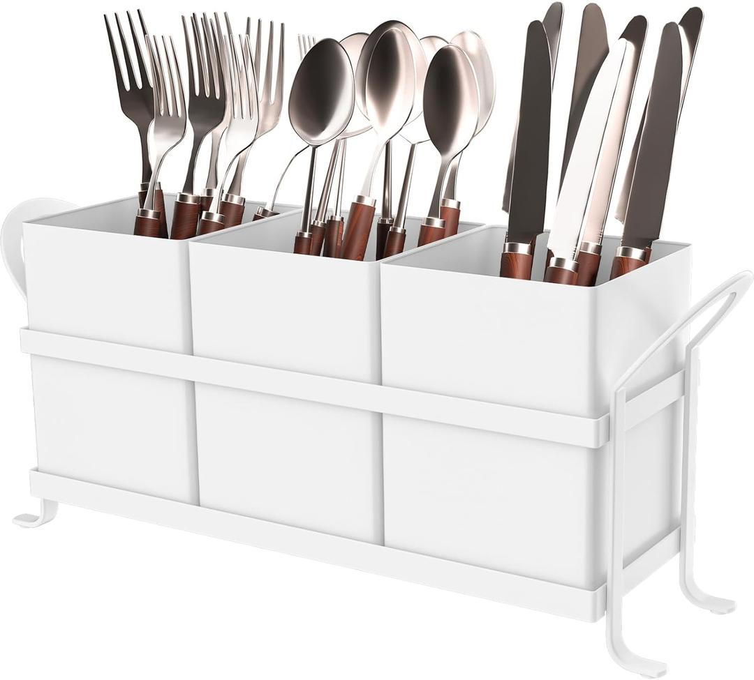 White Kitchen Utensil Holder - Chic Silverware Holder for Party, Compact and Versatile Utensil Caddy, Ideal for Countertop and Party Use