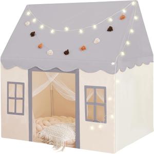 Little Dove Play Tent with mat, Star Lights, Tissue Garland, Kids playtent Indoor, Toddler Play Tent Large Outdoors for Kids Aged 3+, 52" x35" x 52", Toddler Teepee Play House with Windows Grey Color 