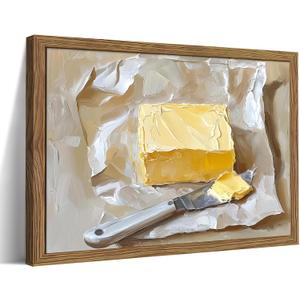 Framed Kitchen Wall Art, Vintage Butter Food Canvas Wall Decor Painting, Rustic Farmhouse Still Life Artwork Prints Pictures for Kitchen Dining Room Decorations 16x24 Inch