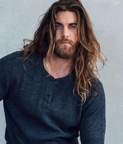Sabosi Mens Long Hair Wigs Brown Curly Fluffy Wigs,Synthetic Hair Daily Party Halloween Costume Wig
