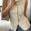 SOLY HUX Women's Button Down Y2k Textured Tank Top Sleeveless Vest Shirt Old Money Clothes (XS)