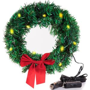 Christmas Car Wreath Decoration with Led Lights Premium Quality Holiday Season Accessory for Front Grille 12-Volt Plug-in Lighting Fits for Vehicle & Home
