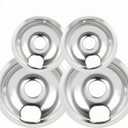 Drip Pans Electric Stove Drip Pans, Chrome Stove Drip Pans Replacement Compatible for Most Plug-in Electric Ranges include Silver 2 * 6in and 2 * 8in