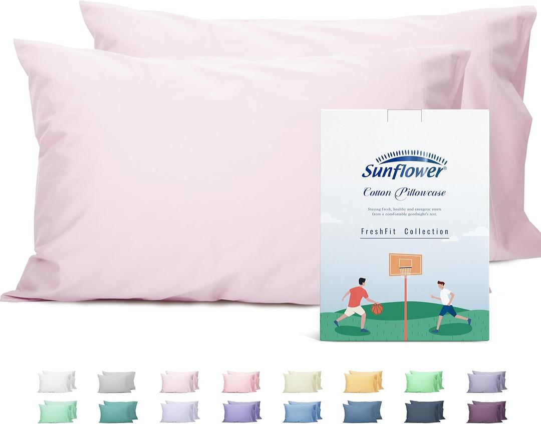 Sunflower Queen Pillowcases Set of 2, 100% Cotton Queen Pillow Cases 2, 2030 inches Light Pink, Soft and Breathable