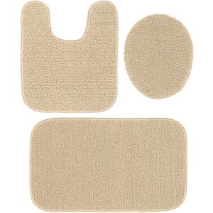 Garland Rug Gramercy Washable Bath Rug Soft, Plush, Absorbent, Quick-Dry, Durable, 3 Piece Rug Set (Toilet Lid Cover, Contour Rug, 20" X34' Bath Rugs), Champagne