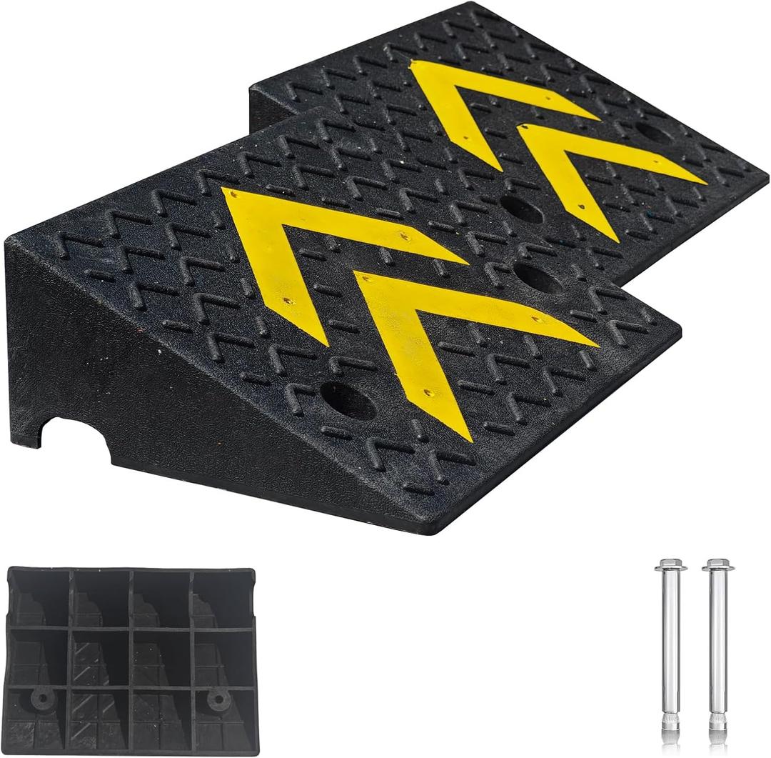 Rubber Curb Ramp, 6" Rise Height 2 Pack, Heavy-Duty 11000 lbs/5 T Capacity Threshold Ramps for Sidewalks, 17.13" L x 13" W Driveway Curb ramps with Deepened Anti-Slip Texture for Cars