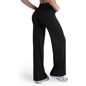 Sunzel Women's Butt Lifting Wide Leg Yoga Pants High Waist Tummy Control No Front Seam Straight Leg Workout Gym Bottoms (Medium, Black)