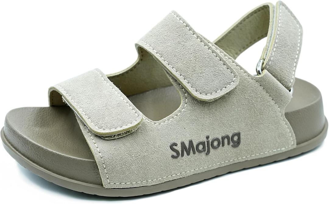SMajong Boys Sandals Girls Sandal Kids | Non-Slip Slides, Lightweight, Adjustable, Open Toes, Flat (Beige)