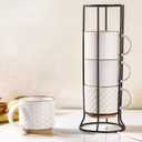 GBhome 12OZ Stackable Coffee Mugs with Stand, Ceramic Coffee Mugs with Texture Patterns for Man,Woman,Dad,Mom, Modern Coffee Cups Set of 4 for Latte/Cappuccino/Cocoa. Dishwasher&Microwave Safe, Off-White, 12oz (With Stand)