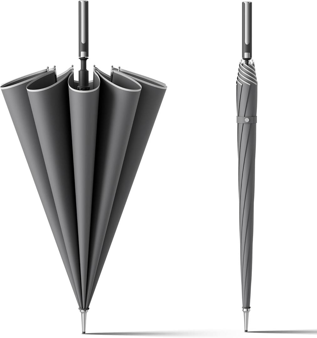 HOUSTIN 55/62 Inch Extra Large Golf Umbrella for Rain, Windproof Waterproof Automatic Open Stick Umbrellas for Adults and Family (Gray)