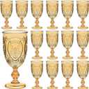 24 Pcs Plastic Goblets 7.5oz Vintage Goblet Plastic Glasses Colored Retro Embossed Water Goblets for Bar Juice Baby Shower Wedding Reception Grand Event Party (Amber)
