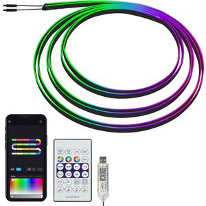 118" Acrylic Interior Car Lights, 0.08in Ultra-Thin Thickness Ambient Lighting Kits with Smart APP, RGB 2 in 1 USB Powered Car LED Strip Light Music Sync Neon Strip for Vehicle (2 * 59in)