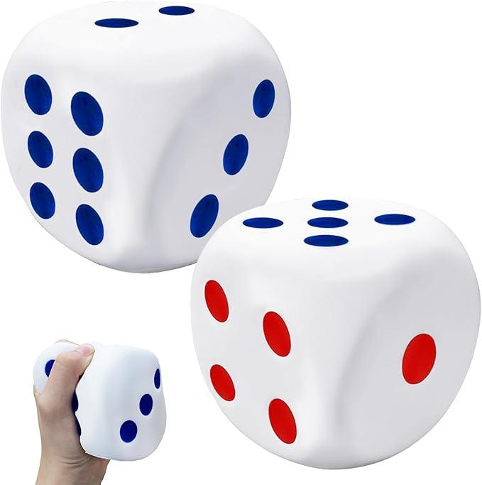 2Pack 3.1 inch Foam Dice Stress Balls,Squishies Dice Squeeze Stress Ball Toy with Dots 6 Sides for Kids,Teenagers,Adults Board Games, to Get Your Luck Numbers,Relieve Stress Anxiety