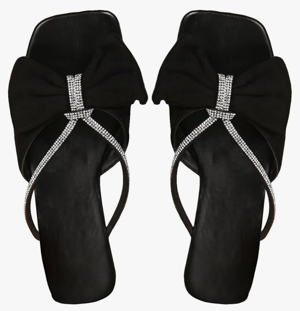 GORGLITTER Girl's Bow Flat Sandals Dressy Rhinestone Strappy Open Toe Summer Cute Slip on Sandals 36