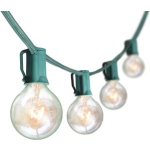 25Ft G40 Outdoor String Lights, Golbe Patio Light with 27 G40 Clear Incandescent Bulbs(2 spare), Hanging Waterproof Connectable Christmas String Lights for Indoor Outdoor Garden Camping Backyard Porch (Green)