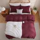 JSD Burgundy Duvet Cover Set Queen Size, 3 Piece Duvet Cover with Pillow Shams, Soft Brushed Microfiber Zipper Closure, Comforter Not Included