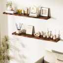 Solid Wood Live Edge Floating Shelves Set of 1 48" Rustic Wall Shelf with Hidden Bracket System, Wall Mounted Shelves for Bathroom, Kitchen, Living Room, Bedroom (Walnut)