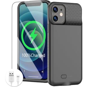 Battery Case for iphone 12/12 Pro, Ultra-Slim Battery Charging Case Charger 7000mAh Rechargeable Charger Anti-Fall Protection Cover Extended Batteries Pack for iPhone 12 Pro/12 (6.1 inch) Black (for 12/12 Pro)