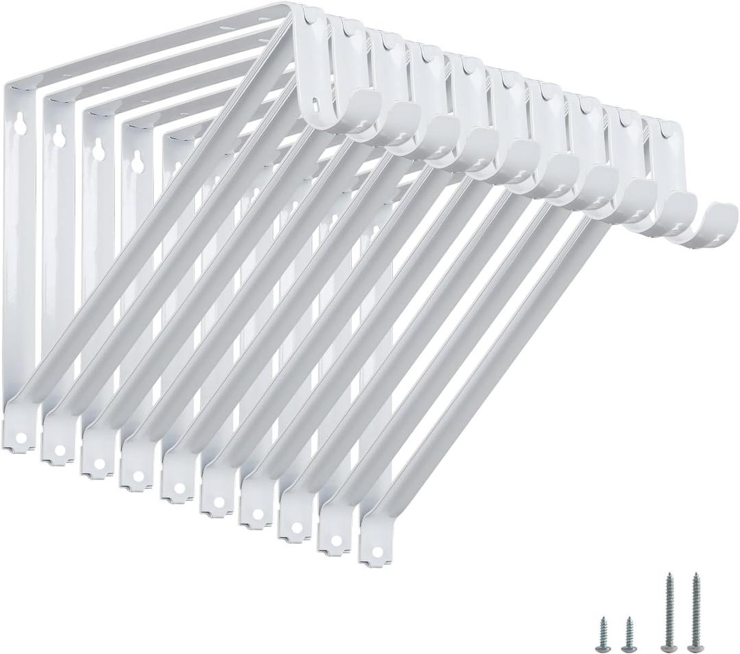 HOME MASTER HARDWARE Heavy Duty Closet Shelf Rod Brackets Supports 250lbs, Wall Mounted Closet Shelves Bracket with Rod Shelving Support, White with Screws 10-Pack