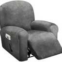 ULTICOR 4-Piece, 1 Seat Recliner Cover, Velvet Stretch Reclining Chair Covers for 1 Cushion Reclining Sofa, Single Seat Recliner Couch Cover, Thick, Very Soft, Machine Washable (Dark Grey)