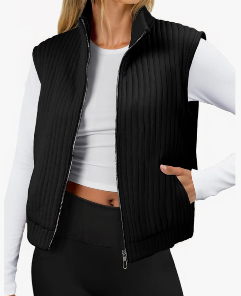 Tankaneo Womens Quilted Vest Sleeveless Zip Up Jackets Outerwear Fall Spring Trendy Lightweight Coat, XL