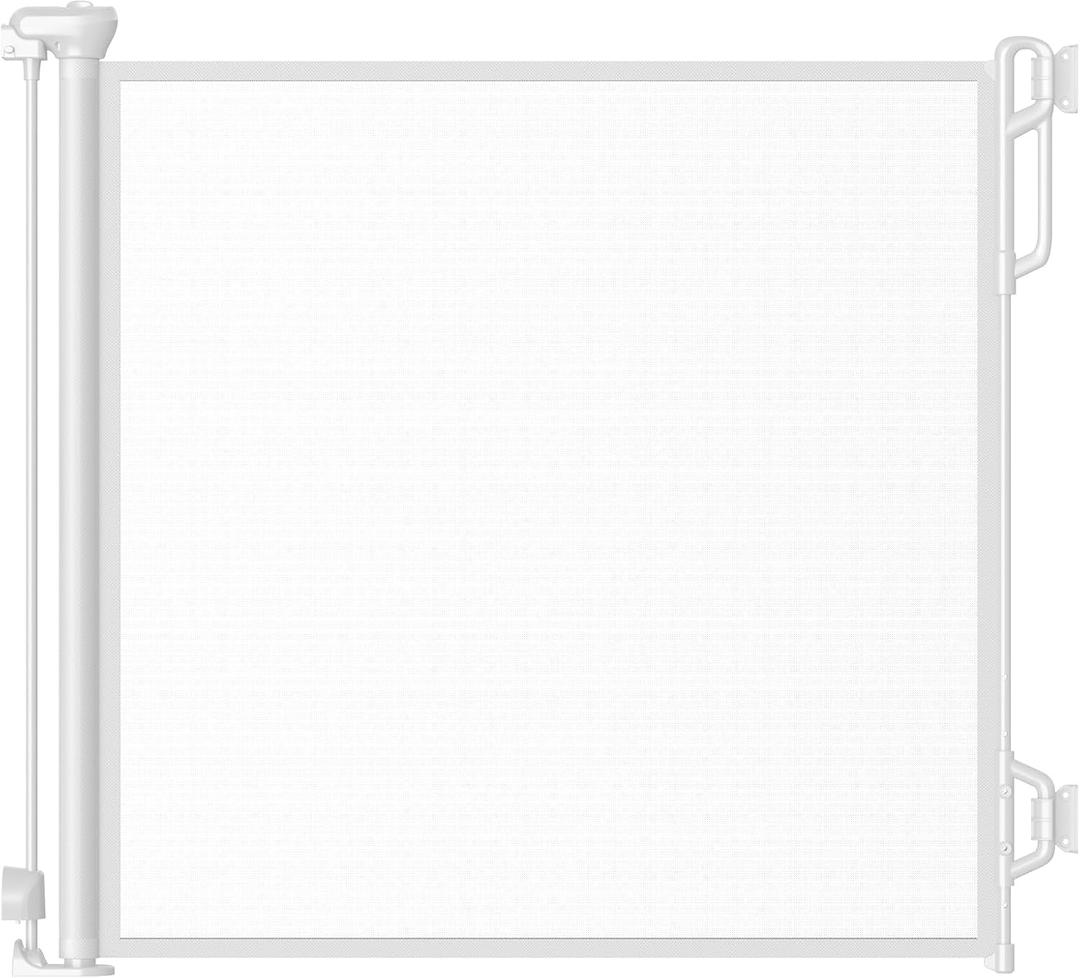 Retractable Safety Baby Gate or Mesh Dog Gate,Durable Portable Mesh Retractable Gate,Easy to Use for Stairs, Doorways, Hallways, Indoor, Outdoor, 33.5" Tall, Extends to 55" Wide, White