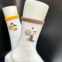 Women's Cute Grip Pilates Socks Non-Slip Crew Yoga Barre Socks with Colored cuff & Embroidery (Yellow-1 Pack)