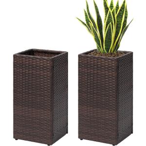 SUNNYPARK 2 Pack Tall Planters for Outdoor Plants Rattan Modern Tall Square Planter Box with Removable Liners Indoor Outdoor Porch Patio Flower Pot (12 x 12 x 24)