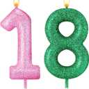 18th Witch Theme Party Glitter Birthday Candles Pink and Green Number Candles Cake Topper Decorations for Birthday Wedding Anniversary Celebration Supplies