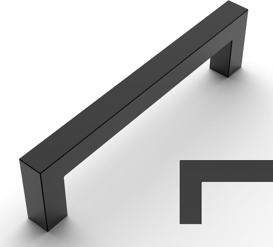 Amerdeco 10 Pack Matte Black Cabinet Pulls 5 Inch(128mm) Hole Centers Kitchen Cabinet Handles Cabinet Hardware Cupboard Handles Square Drawer Pulls SH0004