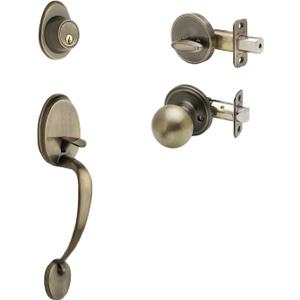 Copper Creek CZ2610XBK-AB Mid-Century Modern Entrance Handleset in Antique Brass with Ball Knob Interior