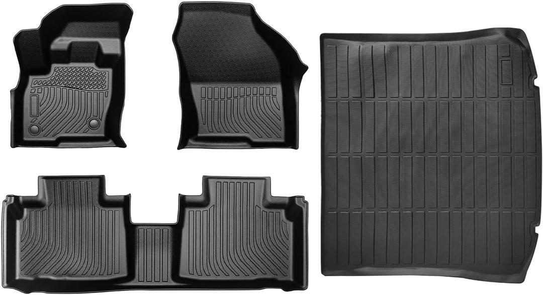 Custom Fit All-Weather TPE Floor Mats for 2015-2024 Ford Edge | Full Set (Front+2nd Row+Cargo) | Fit SE/SEL/Titanium/Sport/ST/ST-Line | Non-Slip, Waterproof & Easy to Clean Black Interior Accessories