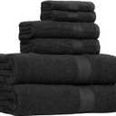Amazon Basics 5 Piece Oversized Fade resistant Towel set, 100% Cotton towels for bathroom, soft and absorbent, 2 Bath Towels, 2 Hand Towels and 2 Washcloths bathroom towel set, Black