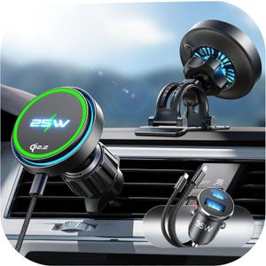 LISEN for Qi2.2 25W MagSafe Car Mount Charger[Top Spec with Cooling Fan95W Fast Adapter] 25W iPhone 17 Pro Max Car Charger Fast Charging for iPhone 17 Pro Max Plus Air 16-12 Series, Pixel 10 Pro XL