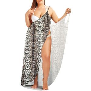 Plus Size Spaghetti Strap Cover Up Beach Backless Wrap Long Dress (Small, Yellow Leopard)