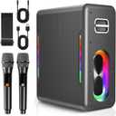 Karaoke Machine with 2 Wireless Microphones Portable Bluetooth Karaoke Machine for Adults Autotune DSP Chip Karaoke Speaker with LED Lights Supports TWS TF Card USB AUX for Party Home System Packages
