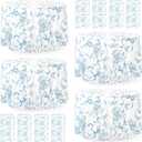 Ganeen 12 Pcs Blue Bow Floral Round Tablecloth 84 Inch Bow Plastic Round Table Cover Bows Theme Birthday Decor Disposable Waterproof Table Decoration for Birthday Wedding Baby Shower Party Favor