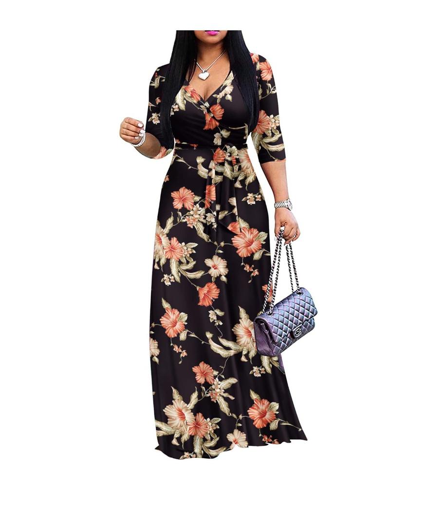 FANDEE Plus Size Maxi Dress for Women Casual Summer Sundress V-Neck 3/4 Sleeve Large