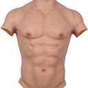Realistic Fake Muscle Silicone Male Chest Half Body Suit with Lifelike Skin Texture, for Cosplay Halloween Props (Small, #1)