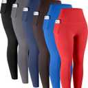 LZYVOO Leggings with Pockets for Women, 6 Packs Soft High Waisted Tummy Control Workout Yoga Pants (XX-Large, Black,gray,navy,brown,royal Blue,red)