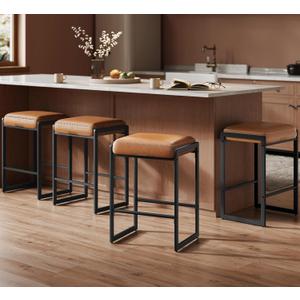 VASAGLE EKHO Collection - Bar Stools Set of 4, Counter Height Bar Stools, Synthetic Leather with Stitching, Mid-Century Modern Counter Stools, 26-Inch Tall, Kichen Home Bar Dining Room, Caramel Brown