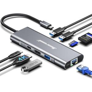 Hiearcool USB C Hub Ethernet 8-in-1, 4K@60Hz USB-C to HDMI Multiport Adapter with 1Gbps RJ45, 100W PD, 3 USB 3.0, SD/TF, Compatible for MacBook Pro/Air, Dell, Lenovo Laptops