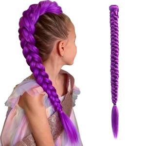 Purple clip in hair extensions 26 Inch long purple ponytail extension for braids Halloween Costume Cosplay (Purple, 26 Inch)