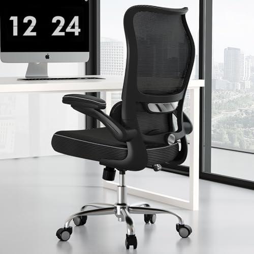 TRALT Ergonomic Office Chair - Desk Chair with Wave High Back Adjustable Lumbar Support Computer Chair - Gaming Chairs Mesh Backrest and PU Leather Seat for Home Reading Chairs to Adults(Black)