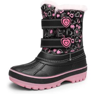 DREAM PAIRS Boys Girls Snow Boots Water-Resistant Outdoor Sport Warm Cozy Anti-Slip Cute Ankle Winter Shoes for Toddler/Little/Big Kid (Black/Pink)
