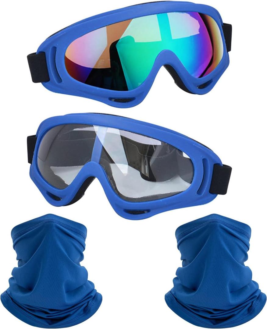 Motorcycle Goggles,2 Pack Dirt Bike ATV Motocross Riding Hiking Protective with 2 Pack Neck Breathable Bandana Mask