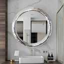 23.6inch Round Decorative Wall Mirror with Mosaic Glass Frame, Silver Bathroom Vanity Mirror