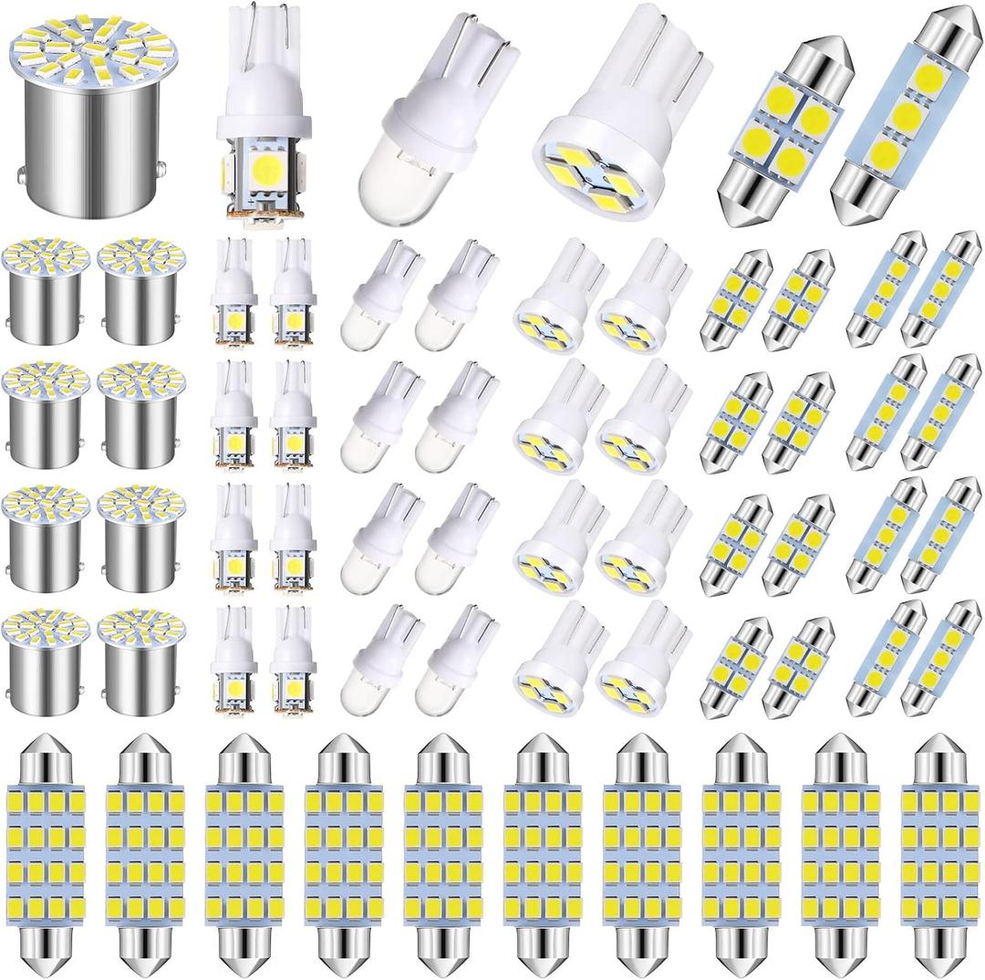 Frienda 70 Pces Interior Lights LED Car Bulb Kit Set Dome Light 31 36 41 mm 12v De3175 6411 T10 2825 6612f 6615f for Dome Map Read Door Trunk Glove Box License Plate Christmas Cargo Courtesy(White)