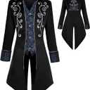 Medieval Clothing Men's Costumes Steampunk Jacket, Victorian Gothic Tailcoat, Halloween Pirate Vampire Costumes, XL