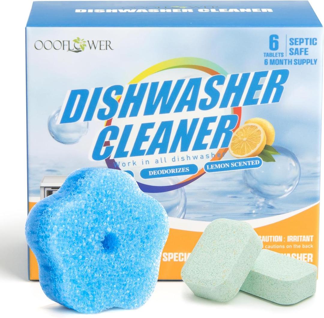 3 x 6-Pack Dishwasher Detergent and Deodorizer Tablets with Kitchen Sponge, Deep Clean Formula, Dishwasher Safe, Removes Scale, Odors, and Hard Water Residue (Lemon Scent)
